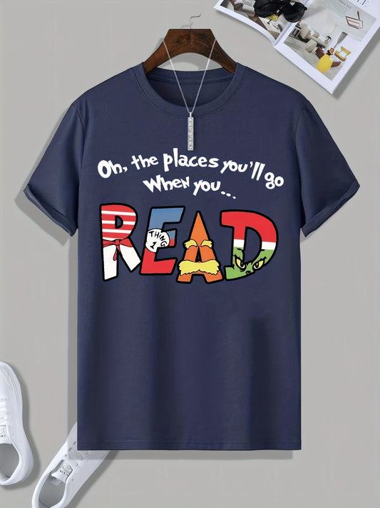 Tees For Men, 'Read' Print T Shirt, Casual Short Sleeve Tshirt For Summer Spring Fall, Tops As Gifts, For Bookworms And Book Lovers